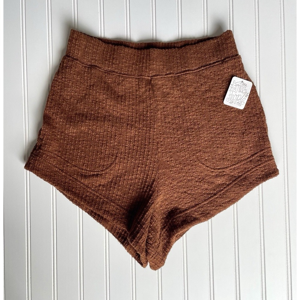 NEW Free People HiRise Sweater Knit Shorts Sz S Pockets Brown Goblin Pirate Fall - Picture 2 of 12